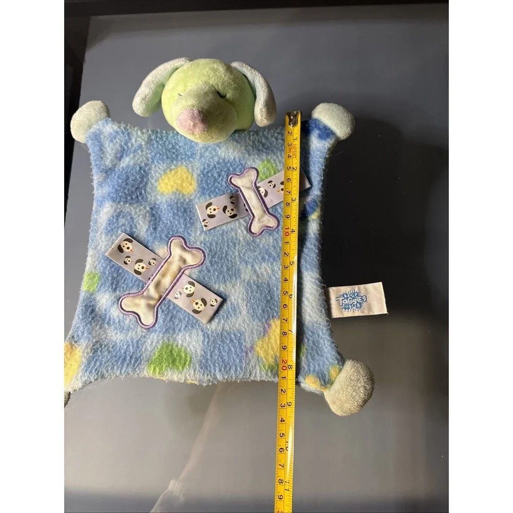 Vintage Mary Meyer Taggies Puppy Dog Fleece Lovey Blanket 8” Blue Green